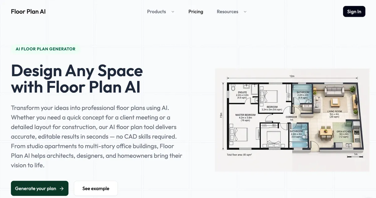AI Floor Plan Generator | Free Floor Plan AI Tool screenshot