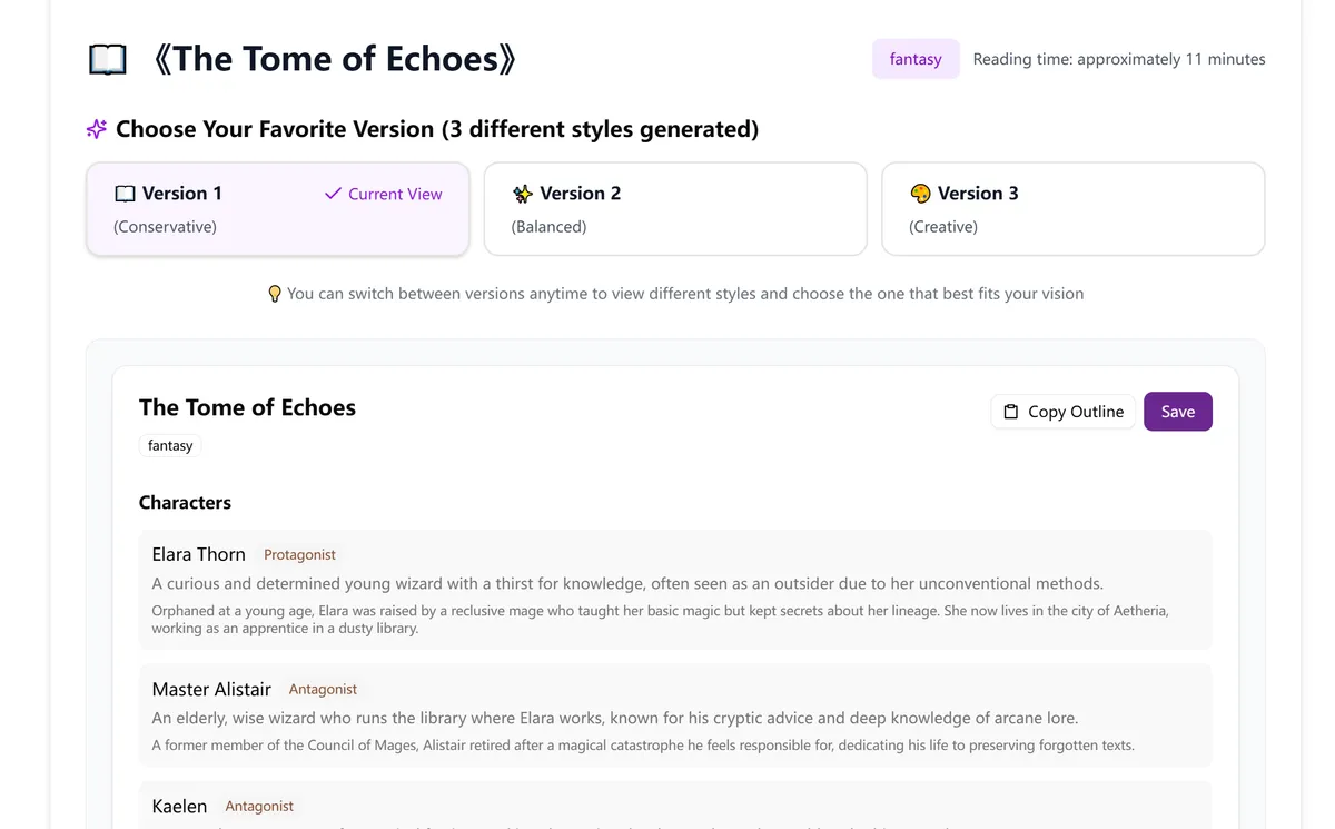 ai story generator screenshot