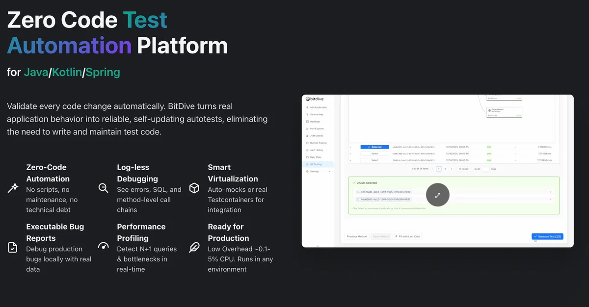 BitDive | Deterministic JUnit Tests without Mock Scripts screenshot