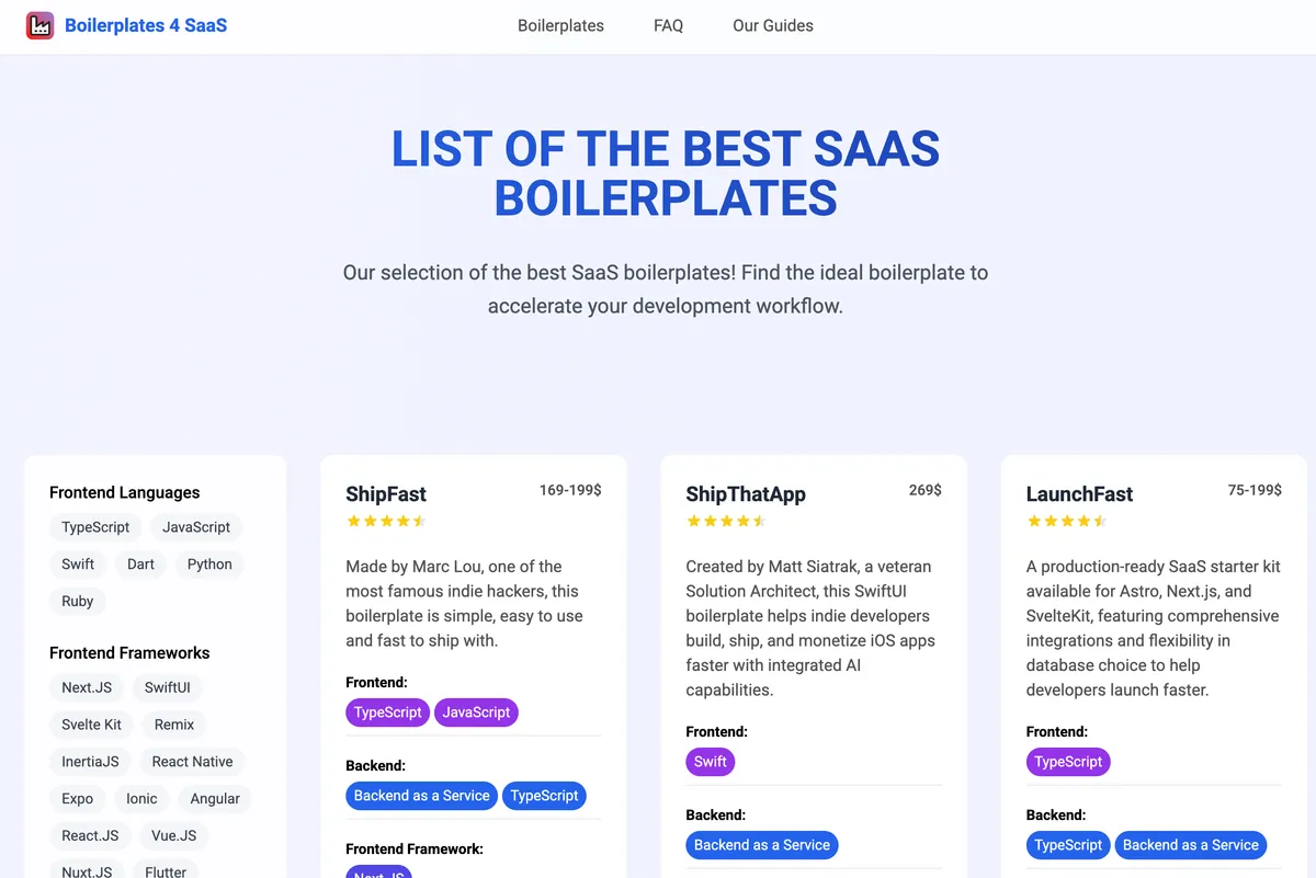 Boilerplates 4 SaaS screenshot