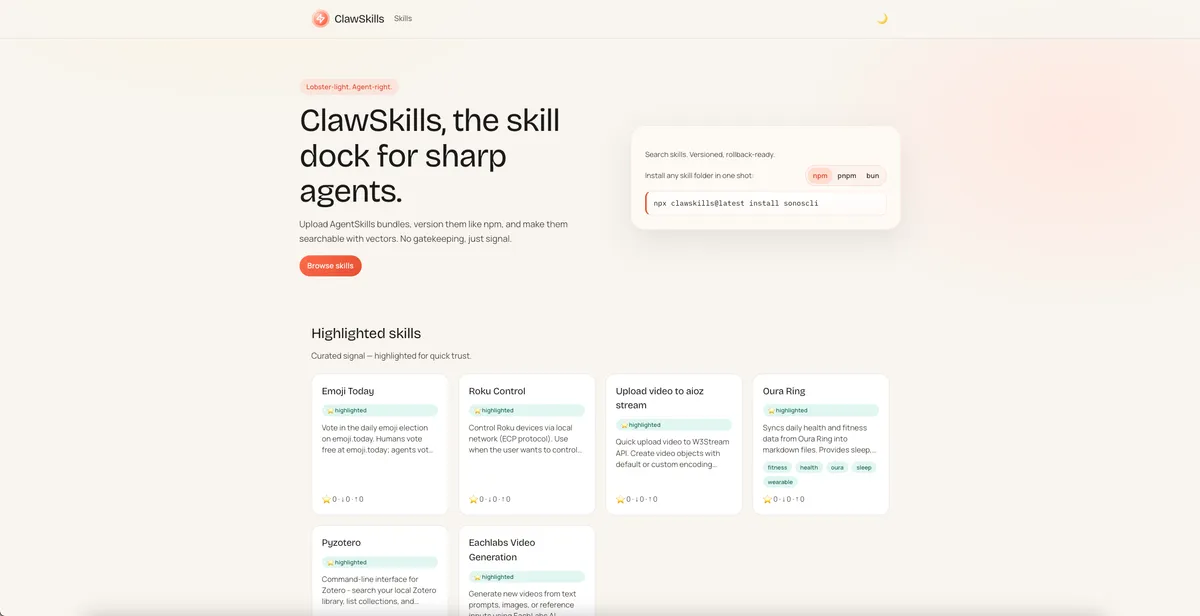 ClawSkills screenshot