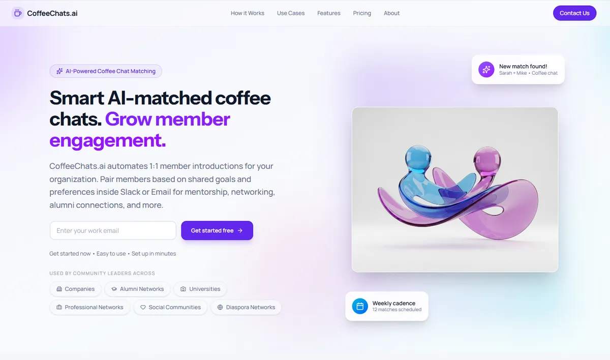 Coffee Chats - AI-Powered Matching for Employee Networking, Mentors, Alumni screenshot