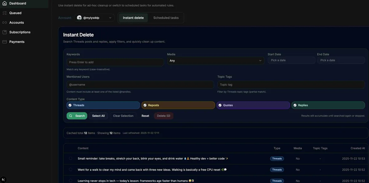 DeleteThreads screenshot