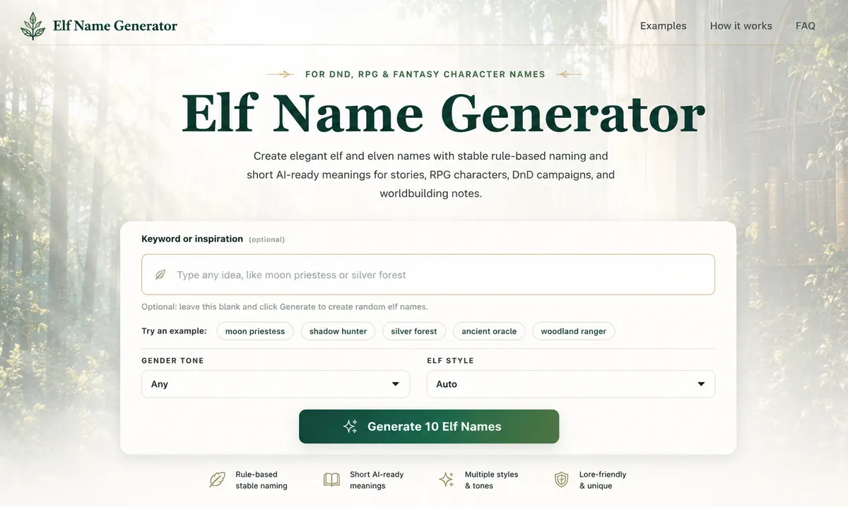 Elf Name Generator screenshot
