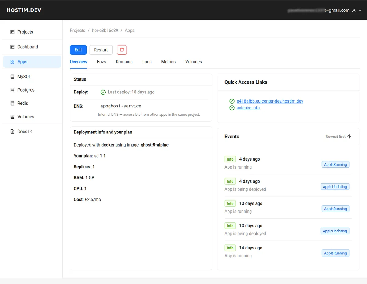 Hostim screenshot