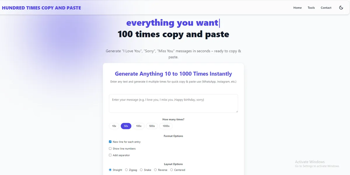 Hundred times copy and paste generator screenshot