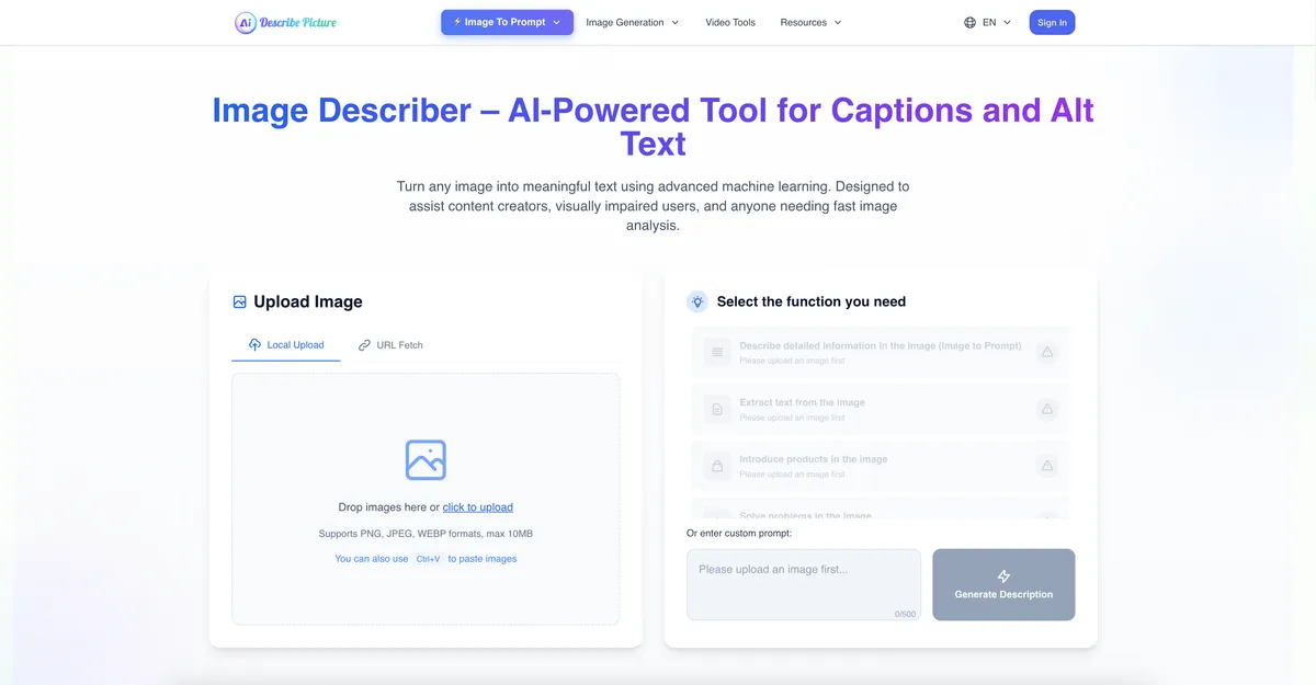 Image Describer screenshot