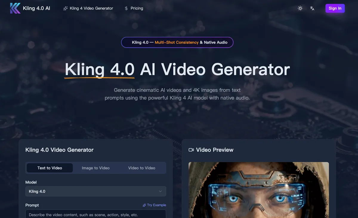 Kling 4.0 screenshot