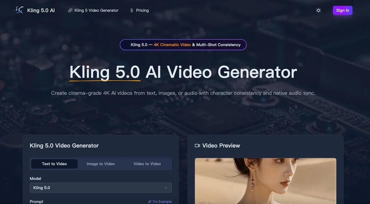 Kling 5.0 screenshot