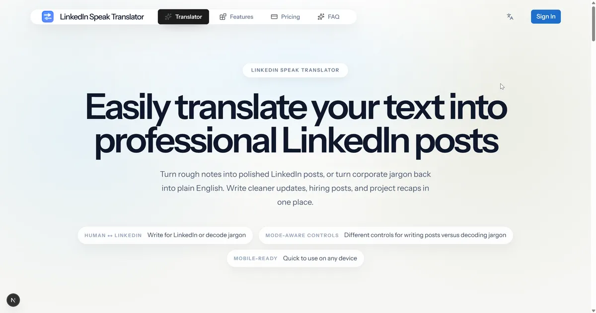 LinkedIn Speak Translator screenshot