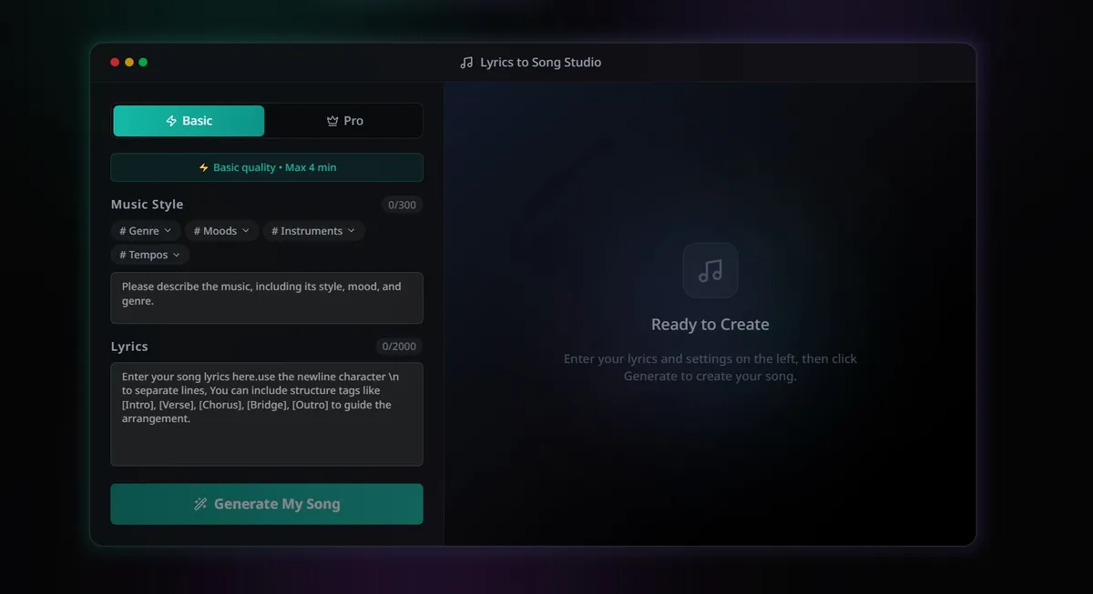 Lyrics to Song screenshot