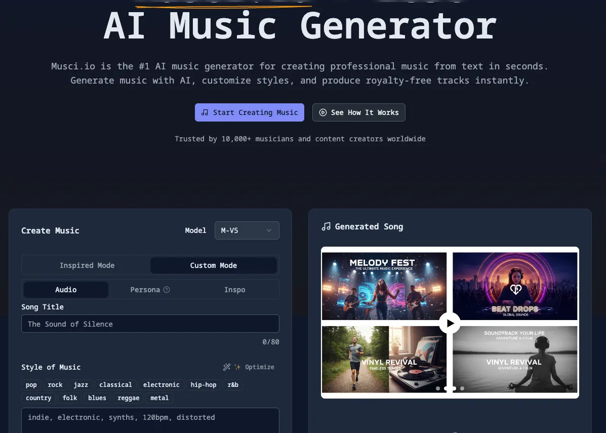 Musci.io - Best AI Music Generator | Create Music with AI screenshot
