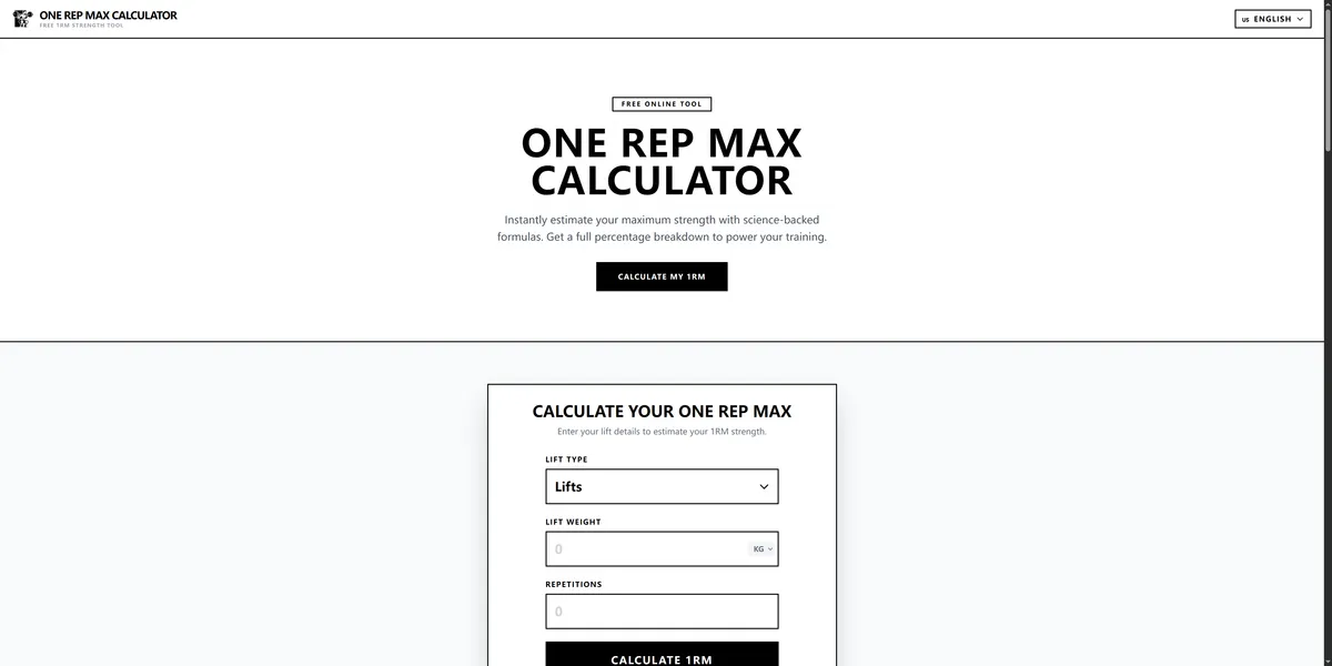 One Rep Max Calculator screenshot