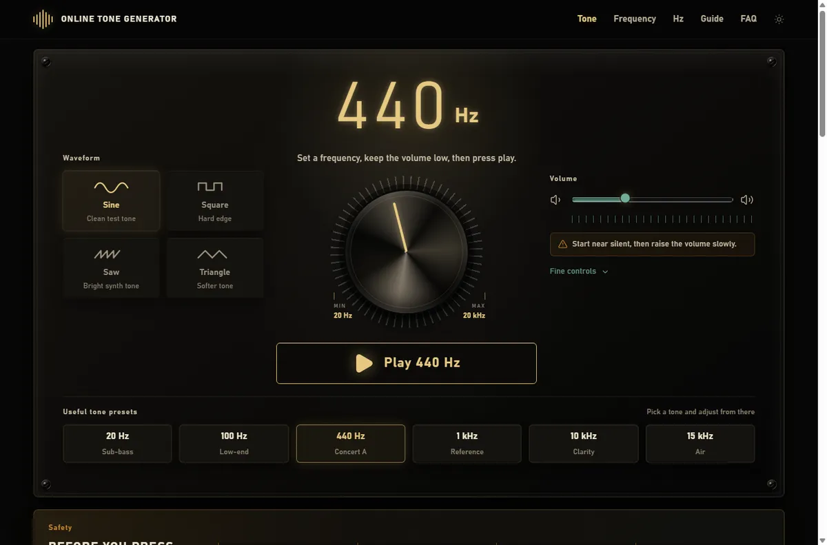online tone generator screenshot