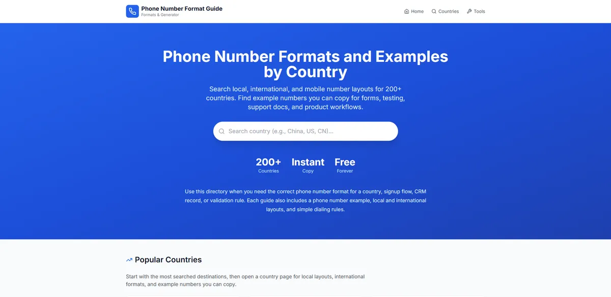 Phone Number Format Guide screenshot