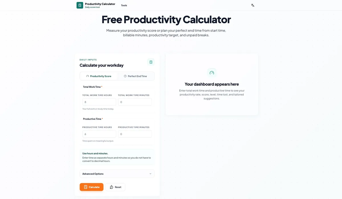 Productivity Calculator screenshot