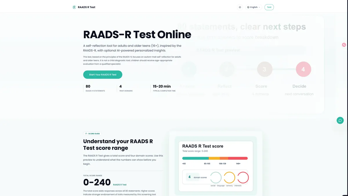 RAADS-R Test screenshot