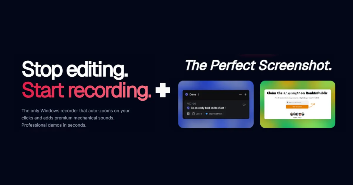 RecFast | Pro Video Demos & Snapshots in seconds. screenshot
