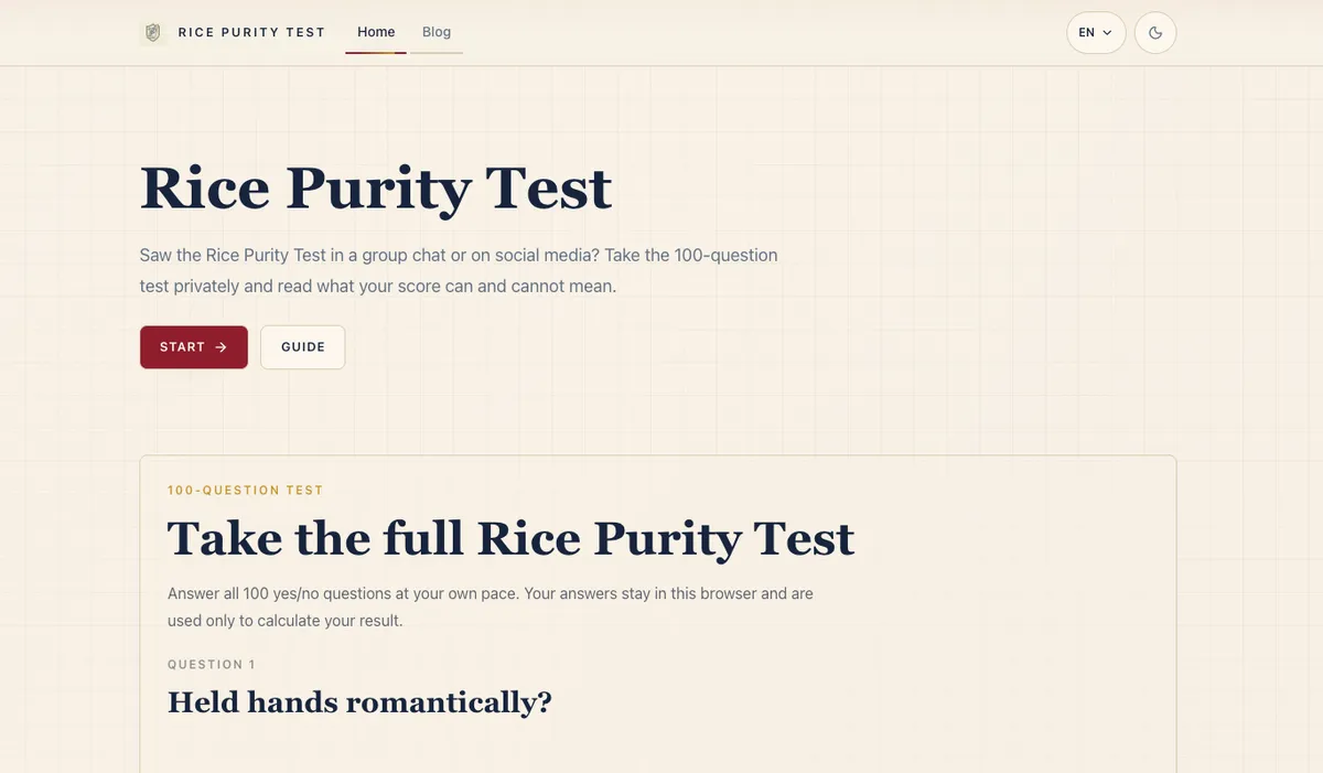 Rice Purity Test screenshot