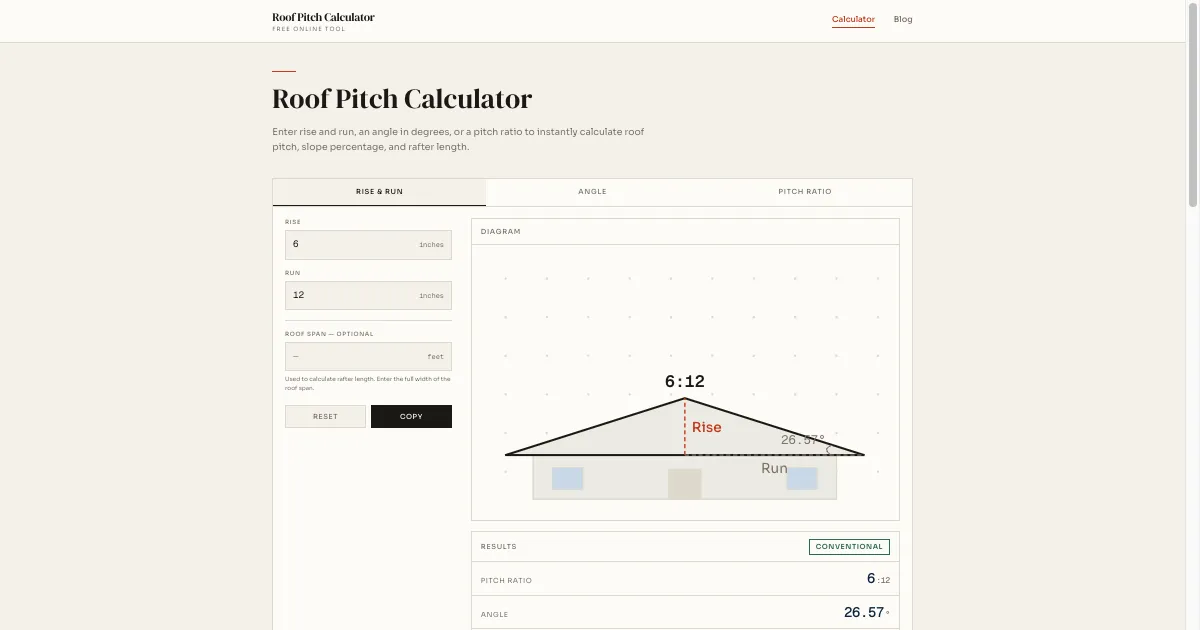 Roof Pitch Calculator screenshot