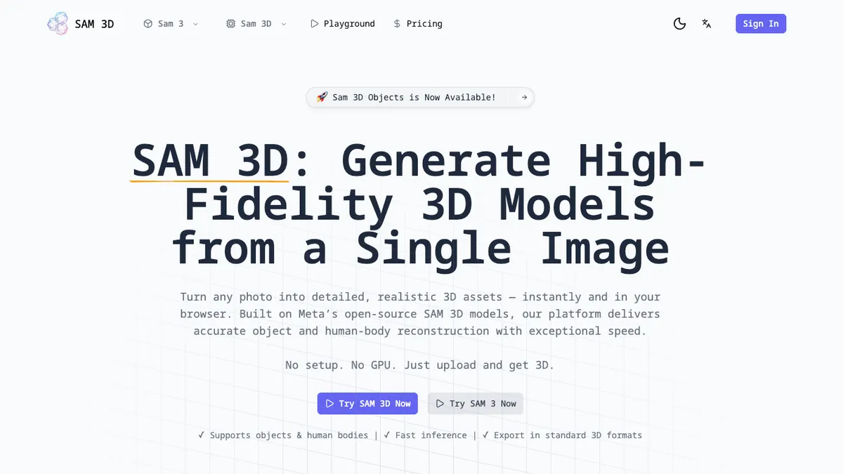 SAM 3D – Image to 3D Online screenshot