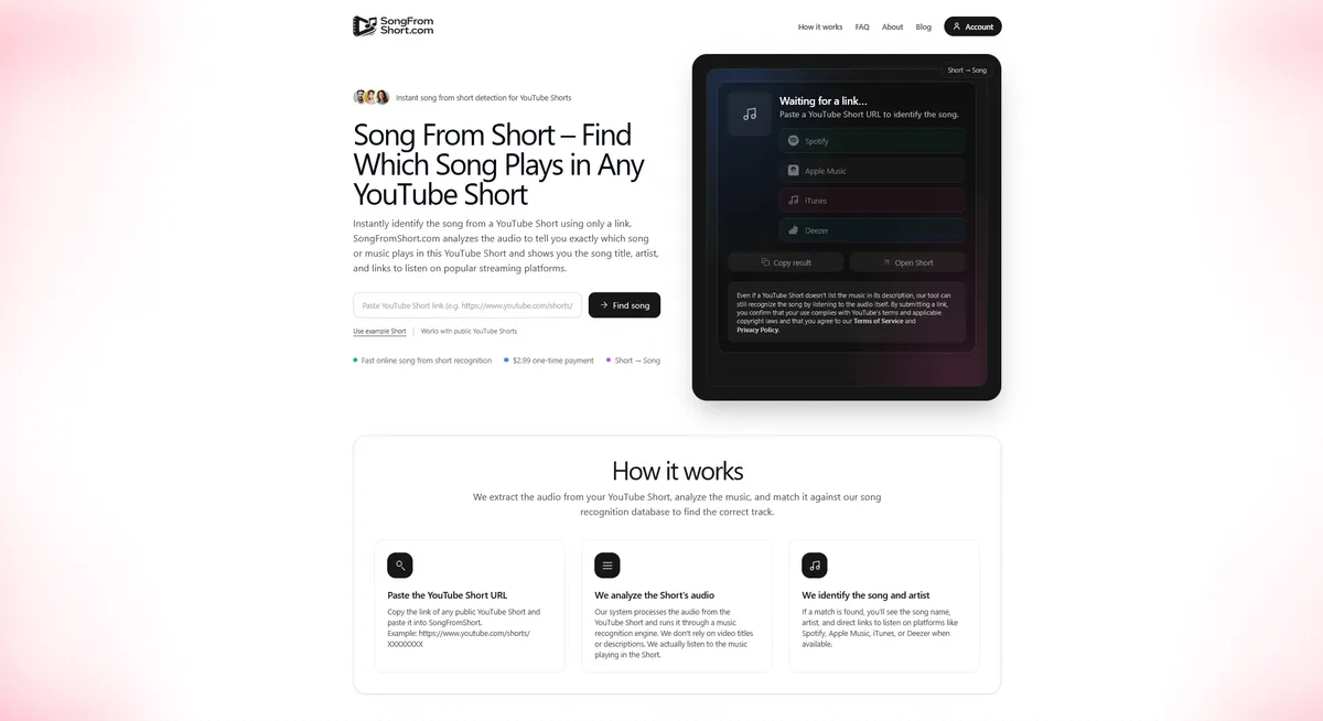 Song From Short – Find Which Song Plays in Any YouTube Short screenshot