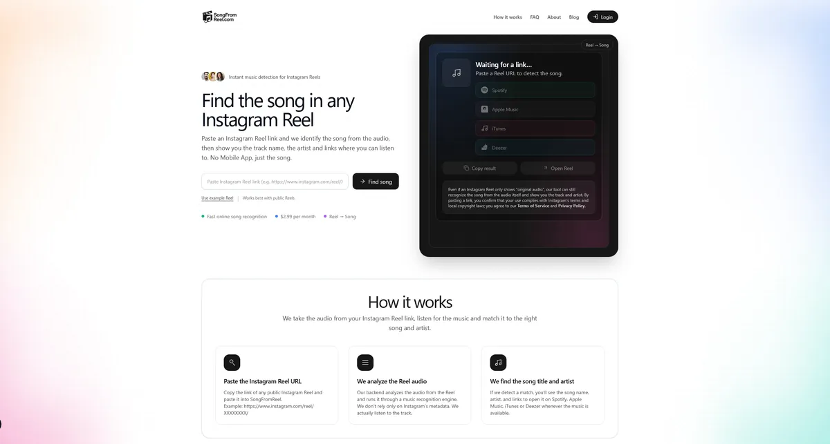 SongFromReel.com – Instagram Reel Song Finder screenshot