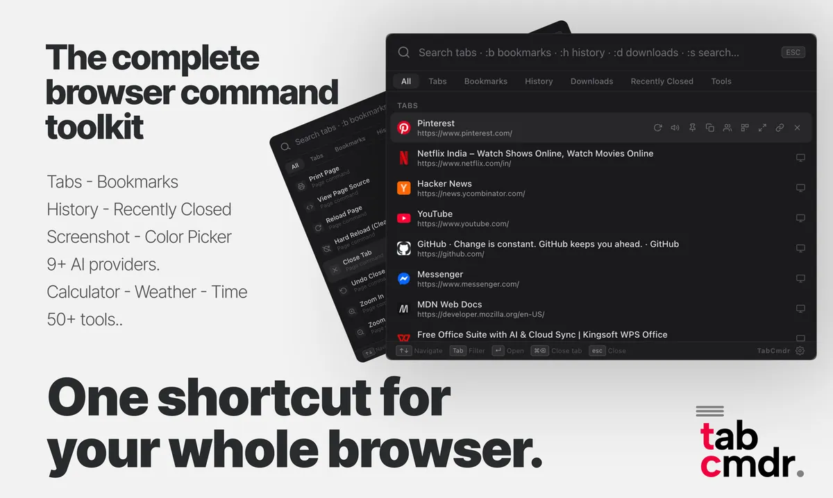 TabCmdr: Ultimate Tab Manager & Command Palette screenshot