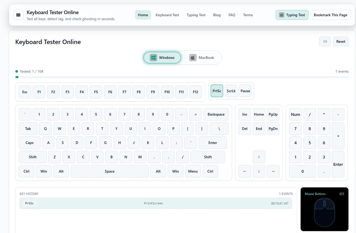 Test Keyboard screenshot
