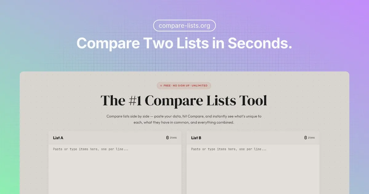 The #1 Compare Lists Tool screenshot