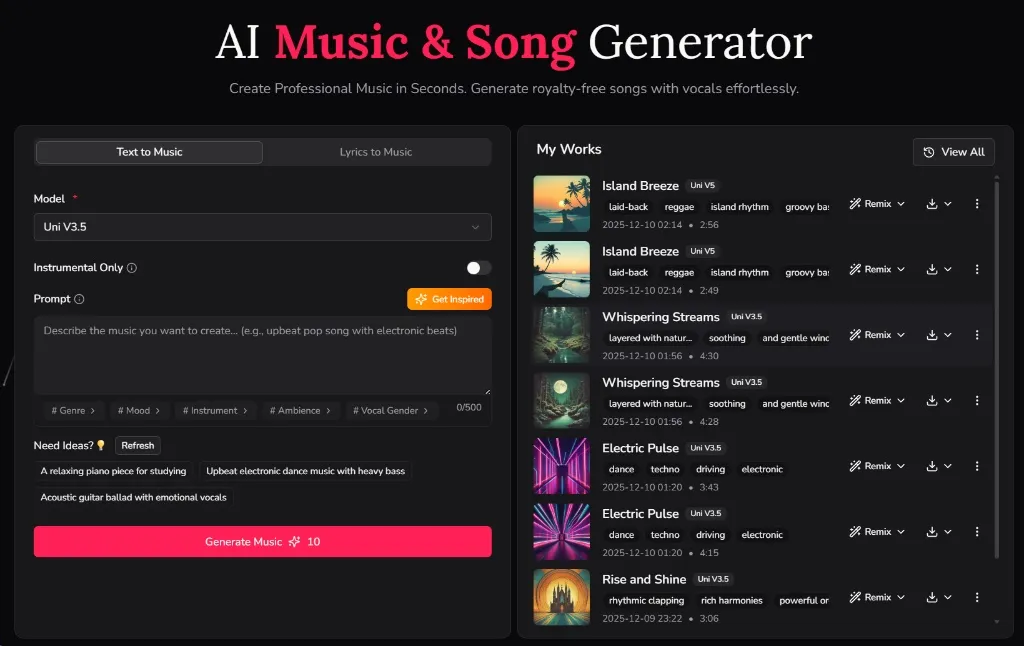UniMusic AI screenshot