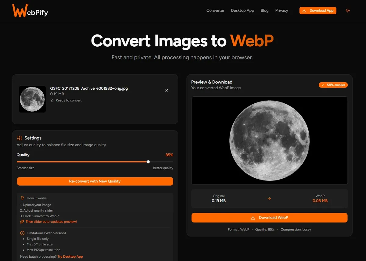 WebPify screenshot